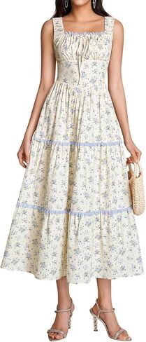 KUTUMAI Summer Floral Midi Dresses for Women 2026 Corset Smocked Cottagecore Dress Flowy Tiered Sundress in Saudi Arabia