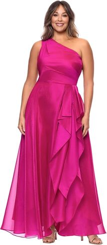 Xscape Womens Organza One Shoulder Ruffle Floor Length Dress (Plus) in Kuwait