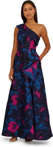 Adrianna Papell One Shoulder Floral Jacquard A Line Gown in Kuwait