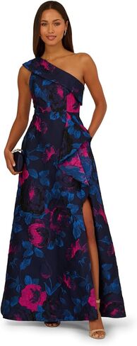 Adrianna Papell One Shoulder Floral Jacquard A Line Gown in Kuwait
