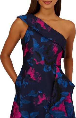 Adrianna Papell One Shoulder Floral Jacquard A Line Gown in Kuwait