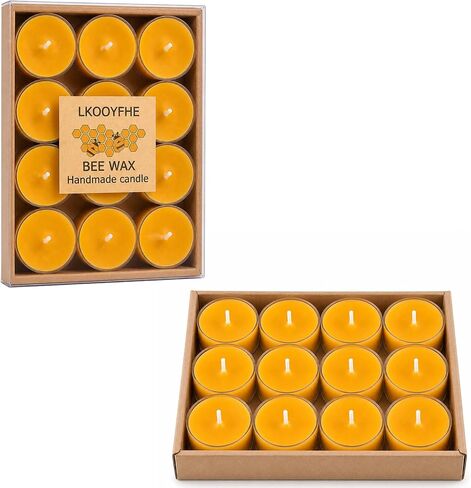 100% Pure Beeswax Tea Light Candles in Clear Cups, 12 Pack Long Burn Time, Smokeless Tealights with Natural Honey Scent for Essential Oil Burners, Teapots, Spa & Wedding Decor in Saudi Arabia