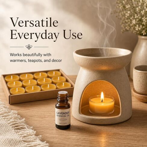 100% Pure Beeswax Tea Light Candles in Clear Cups, 12 Pack Long Burn Time, Smokeless Tealights with Natural Honey Scent for Essential Oil Burners, Teapots, Spa & Wedding Decor in Saudi Arabia