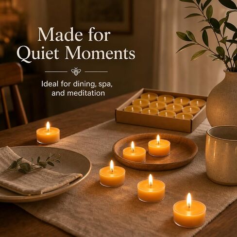 100% Pure Beeswax Tea Light Candles in Clear Cups, 12 Pack Long Burn Time, Smokeless Tealights with Natural Honey Scent for Essential Oil Burners, Teapots, Spa & Wedding Decor in Saudi Arabia