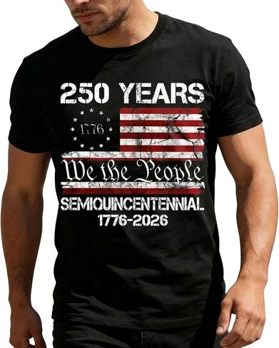 Evankin 250 Years America Shirt for Men, Patriotic 1776-2026 Tee | Semiquincentennial Independence Day T-Shirt with USA Flag, We the People 4th of July Freedom Tops in Kuwait