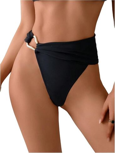 SOLY HUX Women's High Waisted Bikini Bottoms Ring Linked Cheeky Bathing Suit Swimsuit Swim Bottoms in Kuwait