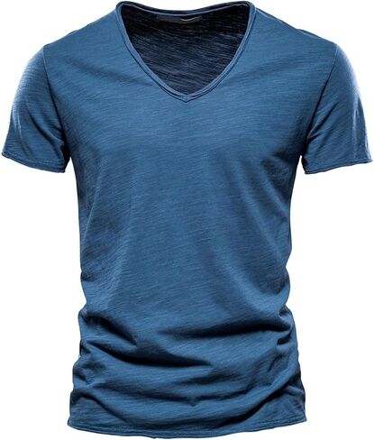 Shinari Men's V-Neck Cotton T-Shirt - Premium Stretch Slim Fit Tee, Breathablity Casual Short Sleeve in Kuwait