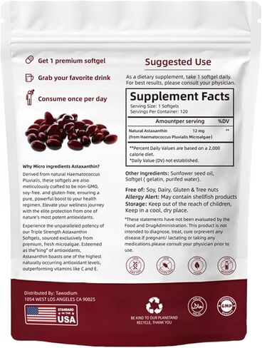 Zions Organic Astaxanthin 12mg, Triple Strength Skin Vitamins for Women with Antioxidant Activity,Supports Immune, Skin, Eye & Joint Health,Promote internal circulation,Chocolate Flavor,120 Servings in Saudi Arabia