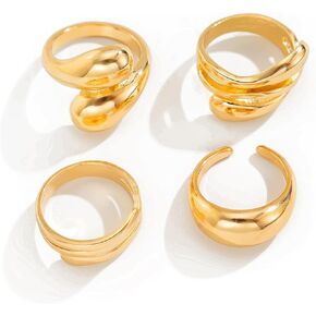 4 Pcs Thick Dome Chunky Rings for Women Chunky Rings, Adjustable Round Dome Ring Set Open Bold Thick Rings, Minimalist Solid Ring Band Stackable Statement Jewelry in Saudi Arabia