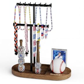 Wooden Baseball Drip Necklace Organizer Holder,3 Tier Baseball Display Stand with 14 Hooks, Championship Ring Display Holder, Sports Ring Holder, Necklace Baseball Themed Jewelry Storage Display Gift in Saudi Arabia