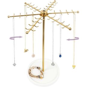 Jewelry Organizer, Rotating Necklace Holder with 48 Hooks - Large Capacity Tangle-Free Stand for Bracelet Keychains Earring, Gold Display for Vanity & Boutique, Gift for Women in Saudi Arabia