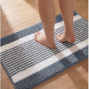 Bath Mats for Bathroom Non Slip Washable, Absorbent Quick Dry Bathroom Mat with Durable Hot Melt Adhesive Backing, Chenille Floor Mat for Tub, Shower, Sink, Small (24" x 16"), Navy&White Block Stripe in Saudi Arabia