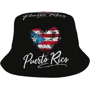 Puerto Rico Flag Heart Bucket Hat for Women Men Fisherman Hat Packable Sun Cap Travel Outdoor Beach Caps in Saudi Arabia