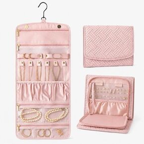 Hanging Jewelry Organizer with 64 Velvet Pockets, Double-Sided Closet Jewelry Storage Bag for Earrings Necklaces Rings Bracelets Watches, Travel Foldable Holder Wall Door Mount, Black Gift for Women in Saudi Arabia