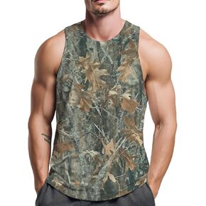 Men's Camo Graphic Tank Tops Muscle Workout Quick Dry Sleeveless T-Shirt Camouflage Tree Leaf Print Shirt in Saudi Arabia