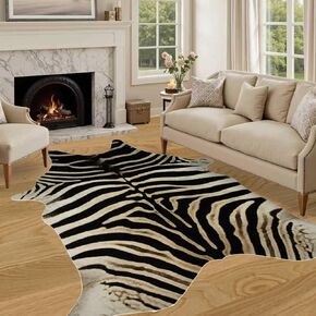 Zebra Rug 7.6 X 6.2 ft Zebra Print Rug Large Faux Cowhide Rugs Animal Print Carpet Non Slip Area Rugs for Bedroom Living Room Dining Room Western Home Decor in Saudi Arabia