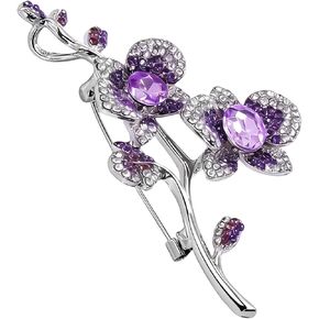Purple Flower Brooch for Women, Elegant Crystal Orchid Brooch Pin with Gradient Rhinestones, Large Flower Pins for Clothes Dress Coat, Silver Tone Wedding Brooches for Brides Mom Gift in Saudi Arabia