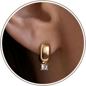 Chunky Thick Gold Huggie Hoop Earrings Cubic Zirconia Dangle Drop Earring for Women in Saudi Arabia