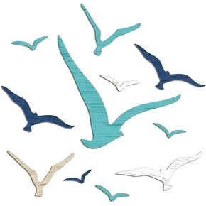 Fecovanti 11 Pcs Wooden Seagull Wall Decor, Nautical Theme Ornaments, Beach Coastal Art, Adhesive Sea Birds Sculpture, Vintage Ornaments for Home and Bathroom in Saudi Arabia