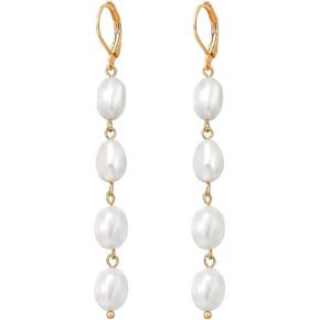 Pearl Earrings 14k Gold Plated Long Earrings Dangle Drop for Brides in Saudi Arabia