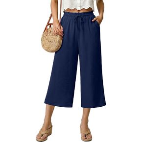 WANGZHI Capri Pants for Women Wide Leg Palazzo Casual Lounge Pant Summer Capris Adjustable Drawstring with Pockets in Saudi Arabia