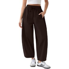 Susclude Womens Wide Leg Barrel Pants Baggy Comfy Lounge Casual Elastic Waist Trousers Lightweight Summer Beach Work Pant in Kuwait