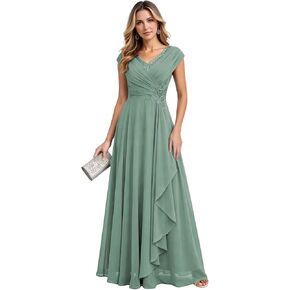 Ruffled Chiffon Mother of The Bride Dresses for Women Cap Sleeve Lace Applique Formal Gown HX043 in Saudi Arabia