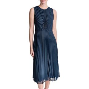 DKNY Women's Sleeveless Jewel Neck Pleated Chiffon A-line Midi Dress in Saudi Arabia