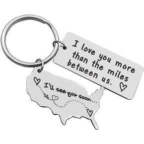 CGBOOM Keychain for Wife Husband Boyfriend Student Best Friend Graduation Driver Daughter Son Girls Boys Birthday Gift Father Mother - I love you more than the miles between us & USA Map CHARM in Kuwait