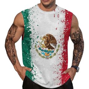 Mexican Flag Mens Sleeveless Tank Tops Workout Muscle Gym T-Shirts Soft Crew Neck Tee Tops in Saudi Arabia