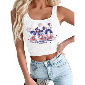 4th of July Shirts Women Patriotic Crop Tank Tops USA 250th Anniversary American Flag Sleeveless Ribbed Casual Tops in Saudi Arabia