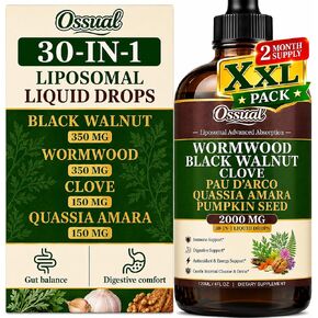 30-in-1 Liposomal Wormwood Black Walnut Clove Cleanse for Humans Tincture - Rapid Gut Cleanse & Digestive Support with PAU D'Arco Garlic Soursop Pumpkin Seed Oregano | High Absorption |4 Fl Oz (120mL) in Saudi Arabia