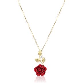 Rose Necklace, Red Rose Necklace Gold Jewelry for Women Aesthetic Flower Pendant for Wife Girlfriend Dainty Necklaces for Birthday Valentine Gift Cute Red Floral Necklaces in Saudi Arabia