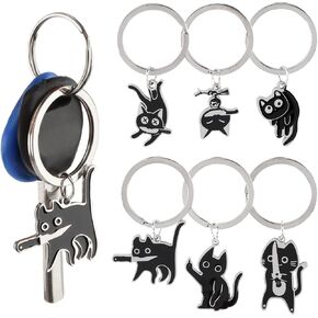 6PCS Cat Keyrings, Cute Black Cat Cool Stuff Keychain Decor Perfect Cats Lover Gifts for Men and Women, Funny Bag Charm Car keychains in Saudi Arabia