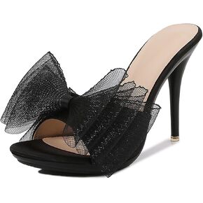 Women'S Sexy Mesh Bow Stiletto Slides Sandals Fashion Round Open Toe Tulle Bow Slip On High Heel Prom Mule Sandals For Party Wedding in Saudi Arabia