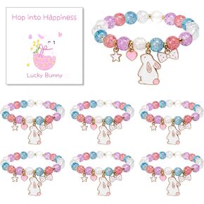 6 Set Easter Bracelets, Easter Gifts for Grandkids, Stocking Stuffers,Adjustable Bunny Charm Stretch Bracelets, Gifts Trendy Stuff, Colorful Cracked Bead Jewelry for Women in Saudi Arabia