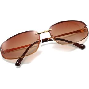 Hanj Oval 90s Retro Sunglasses for Women Trendy Vintage Wrap Around Y2K Sun Glasses UV400 Rimless Classic Shades in Kuwait