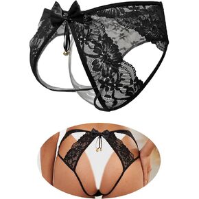 Sexy Underwear for Women Lace Crotchless Cheeky Bells Panties Lingerie Plus Size Bow Briefs Black Hipster XS-2XL in Saudi Arabia