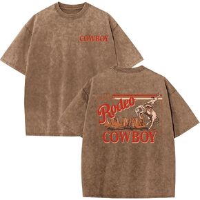Fkatuzi Western Cowboy T Shirts for Men Rodeo Shirt Country Concert Oversized Graphic Tees Vintage Cotton Acid Wash Tshirt in Saudi Arabia
