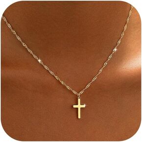 Cross Necklace for Women 14K Gold or Silver Plated Dainty Small Cross Pendant Choker Simple Trendy Cute Cross Charm Shiny Chain Basket Stuffers Baptism Religious Faith Jewelry Gift for Her in Saudi Arabia