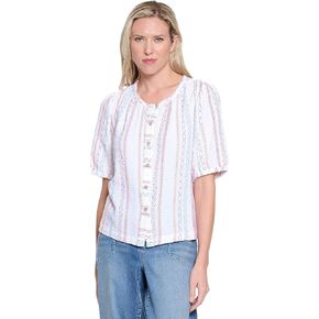 TRU Luxe Women's Embroidered Stripe Button Up in Saudi Arabia