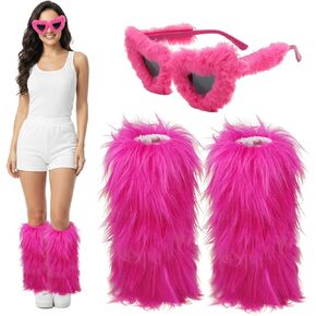 Women Fur Leg Warmers with Fuzzy Sunglasses Set, Stylish Fluffy Boot Cover Cuffs for Halloween Santa Party Costume in Saudi Arabia