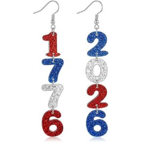 4th of July Earrings for Women – Patriotic Red White and Blue Earrings, USA 250th Anniversary Merchandise, Flag Earrings, 1776-2026 Number Acrylic Independence Day Jewelry in Saudi Arabia