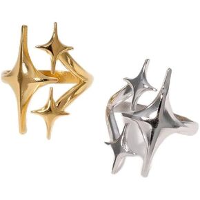 Gold/Silver Star Rings for Women Men Stainless Steel Open Adjustable Starburst Rings Y2K North Star Stacking Couple Ring Wrap Statement Ring Alternative Vintage Retro Celestial Jewelry Gift in Saudi Arabia