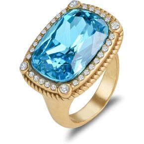 Vintage Gold Plated Ring with Blue Zircon Adjustable Antique Statement Jewelry for Women Size 8-9 in Saudi Arabia