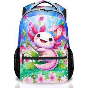 Axolotl Backpack for Girls, Kids Animal Theme Bookbag with Pocket - 17 Inch Durable School Supplies for Elementary Middle Primary Students in Saudi Arabia