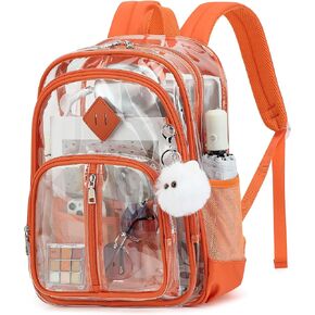 Clear Backpack for School Girls Boys, Heavy Duty Large Transparent See Through Women Bookbags for Travel College Workplace Security Approved - Orange in Saudi Arabia