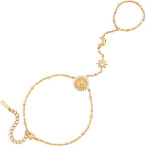 18K Gold Plated Hand Chain Bracelet for Women, Dainty Adjustable Finger Ring Bracelets Stainless Steel Non-Tarnish Trendy Summer Stackable Jewelry in Saudi Arabia