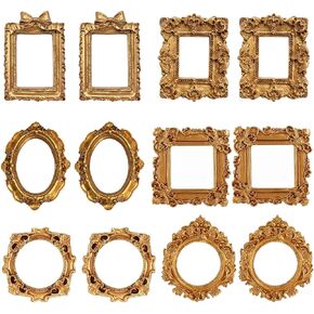 12 Pcs Resin Mini Picture Frames 6 Styles Mini Frame Vintage Carving Small Gold Frames for Crafts Table Top Decor DIY Wall Hanging Jewelry Display Photography Party Hotel Home Decoration (Gold) in Saudi Arabia
