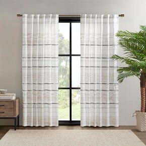 INK+IVY NEA 100% Cotton Single Panel Curtain Stripes Tassels Trim Boho Design Rod Pocket Top Drape for Living Room, Privacy Window Treatment for Bedroom, 50" x 84", Off White/Gray in Saudi Arabia